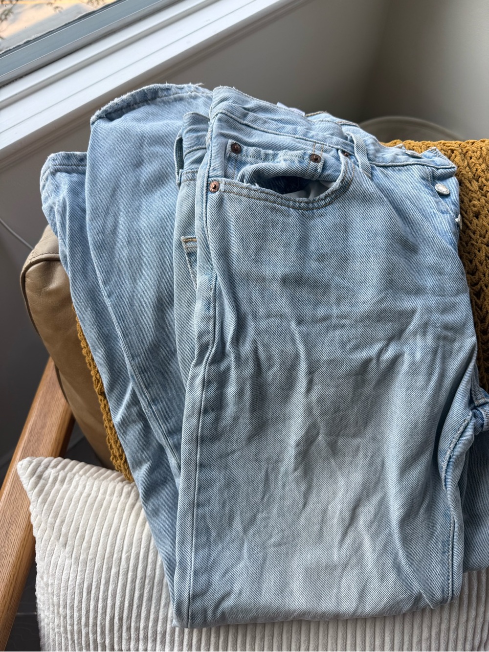 Levi's Light Blue Denim 501 Jeans with Brown Patch